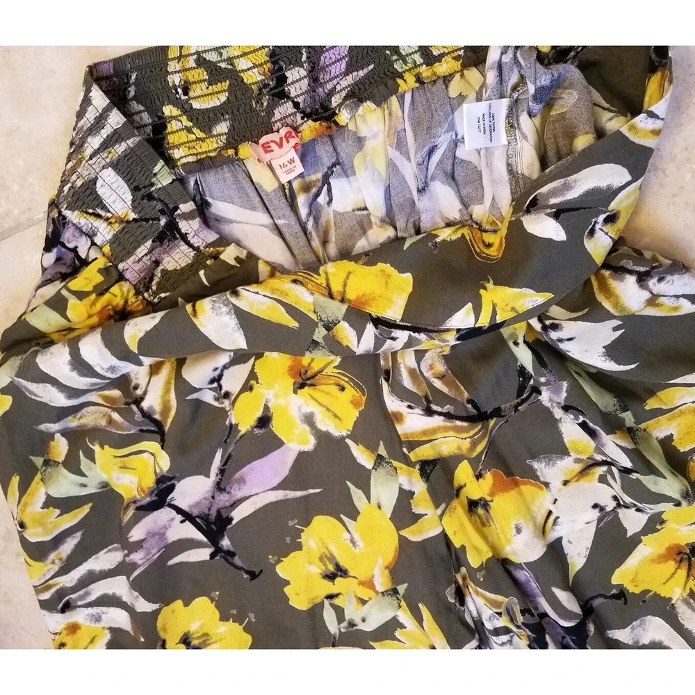 EVRI Women Midrise Wide Leg‎ Cropped Soft Pants Pull-On Floral Plus Sz 16W